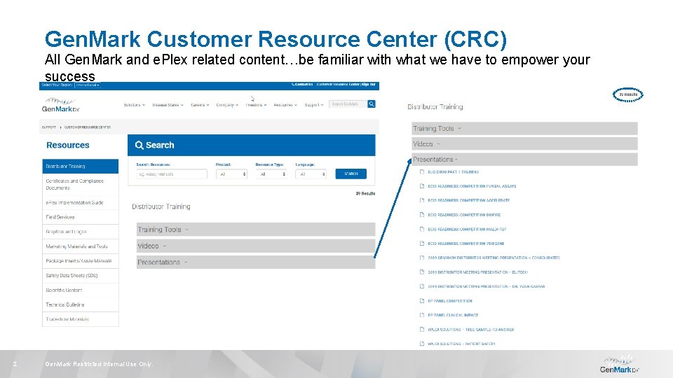 Gen. Mark Customer Resource Center (CRC) All Gen. Mark and e. Plex related content…be