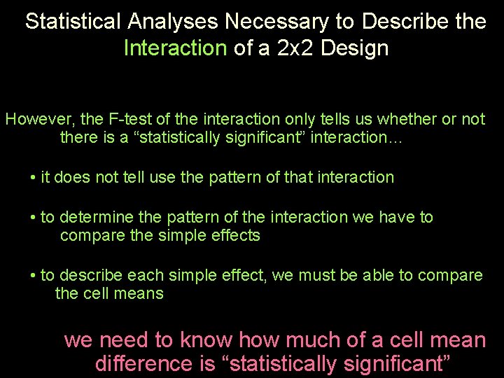 Statistical Analyses Necessary to Describe the Interaction of a 2 x 2 Design However,