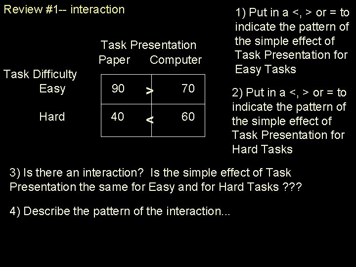 Review #1 -- interaction Task Presentation Paper Computer Hard 90 40 > 70 >