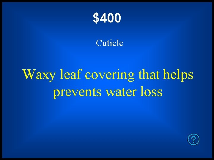 $400 Cuticle Waxy leaf covering that helps prevents water loss 