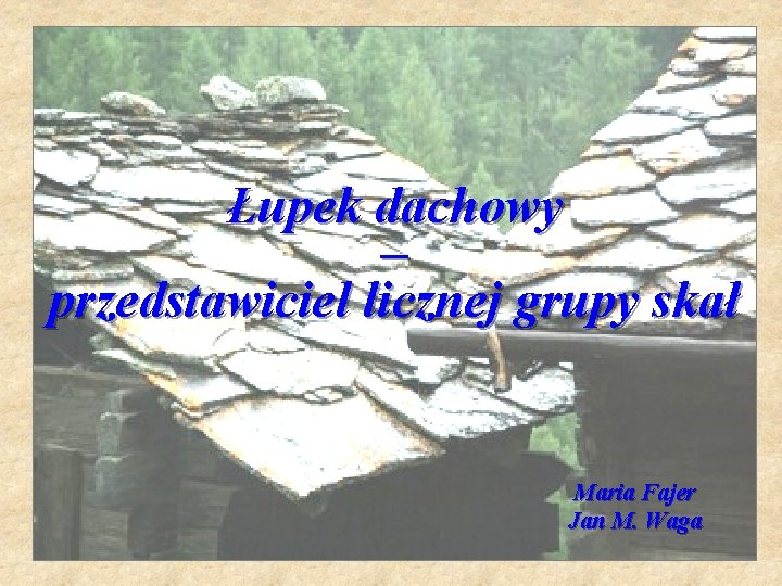 Łupek dachowy – przedstawiciel licznej grupy skał Maria Fajer Jan M. Waga Łupek dachowy – przedstawiciel licznej grupy skał Maria Fajer Jan M. Waga