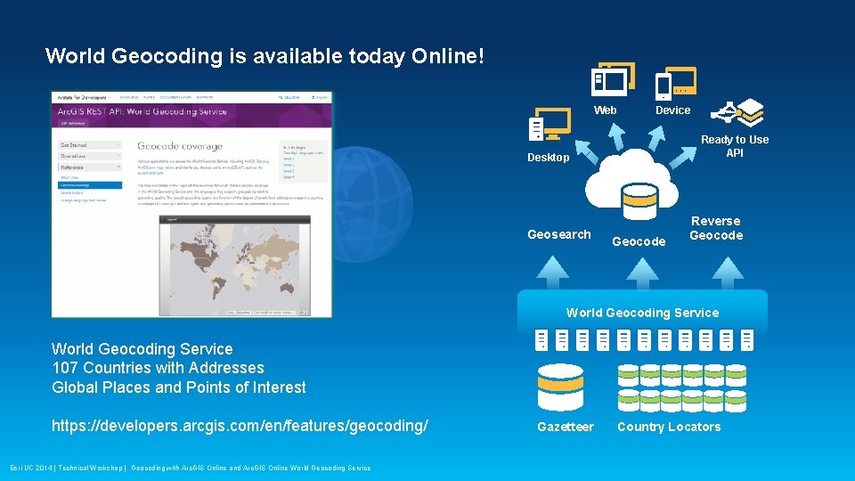World Geocoding is available today Online! Web Device Ready to Use API Desktop Geosearch