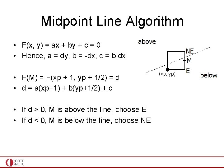 Midpoint Line Algorithm • F(x, y) = ax + by + c = 0