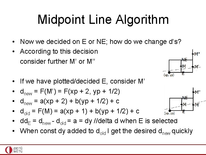 Midpoint Line Algorithm • Now we decided on E or NE; how do we