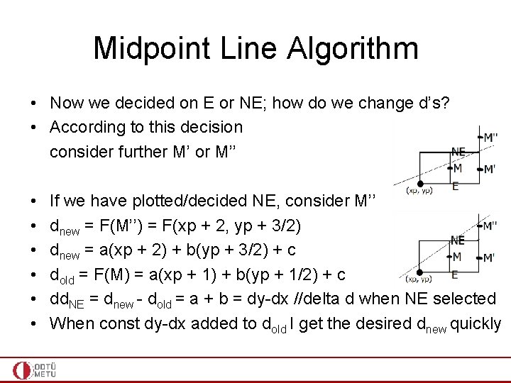 Midpoint Line Algorithm • Now we decided on E or NE; how do we