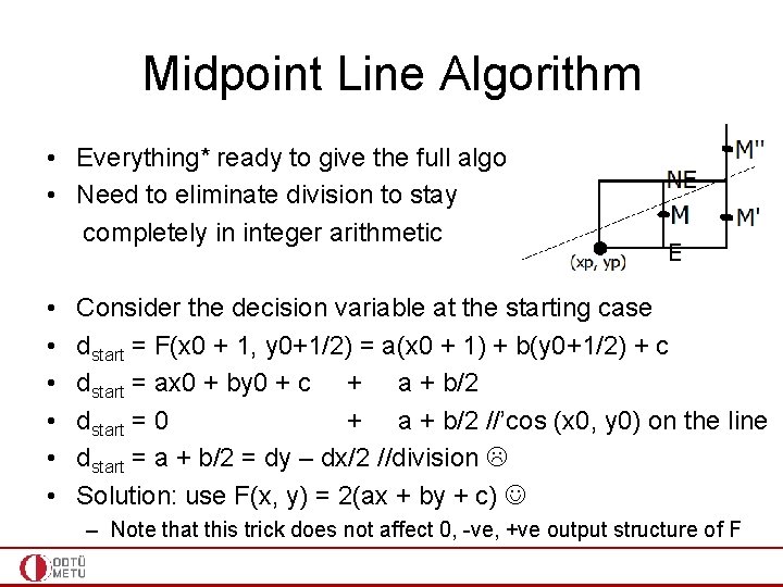 Midpoint Line Algorithm • Everything* ready to give the full algo • Need to