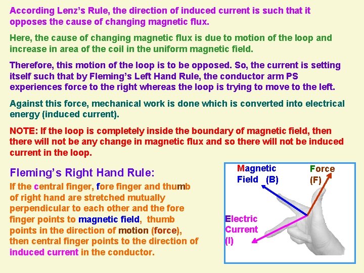 According Lenz’s Rule, the direction of induced current is such that it opposes the