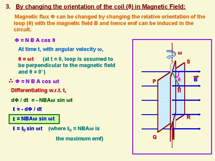 3. By changing the orientation of the coil (θ) in Magnetic Field: Magnetic flux