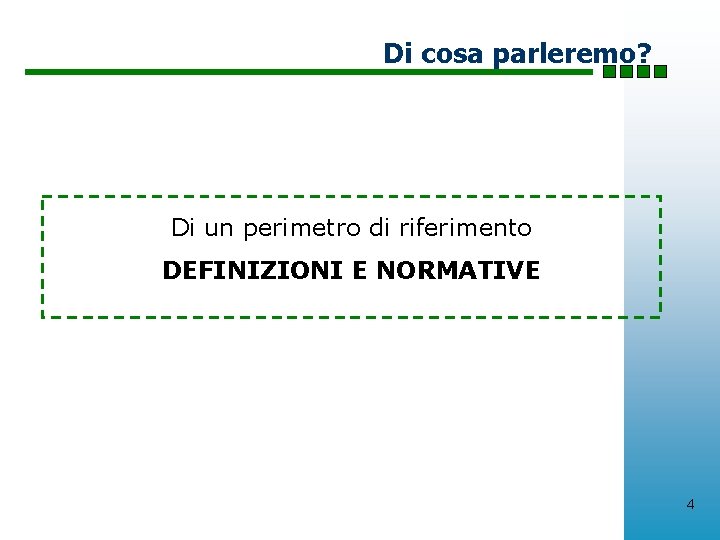 Di cosa parleremo? Di un perimetro di riferimento DEFINIZIONI E NORMATIVE 4 