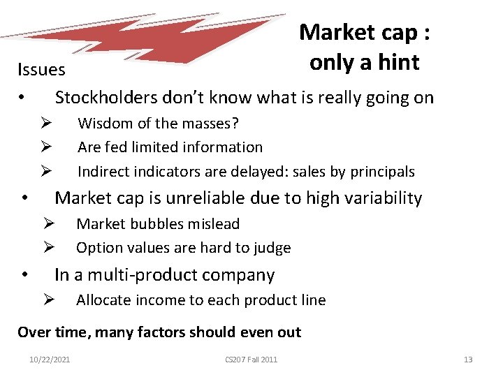 Market cap : only a hint Issues • Stockholders don’t know what is really