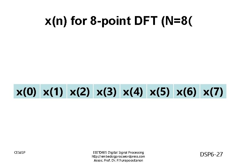 x(n) for 8 -point DFT (N=8( x(0) x(1) x(2) x(3) x(4) x(5) x(6) x(7)