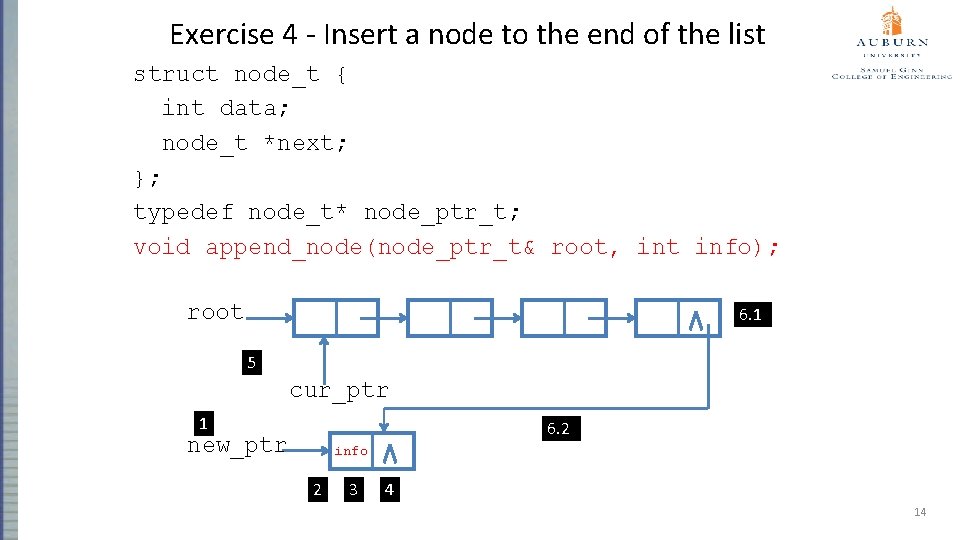 Exercise 4 - Insert a node to the end of the list struct node_t