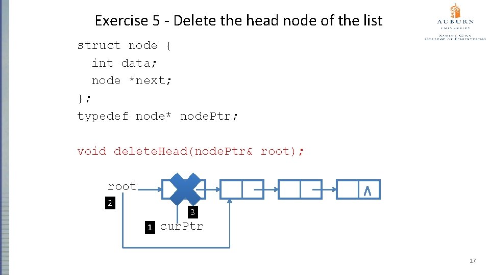 Exercise 5 - Delete the head node of the list struct node { int