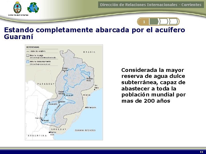 Dirección de Relaciones Internacionales - Corrientes 1 Estando completamente abarcada por el acuífero Guaraní