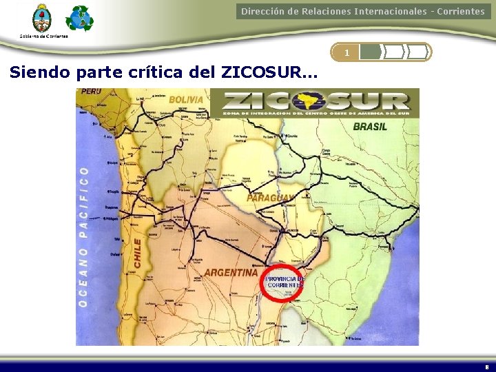 Dirección de Relaciones Internacionales - Corrientes 1 Siendo parte crítica del ZICOSUR… 8 