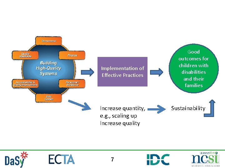 Implementation of Effective Practices Increase quantity, e. g. , scaling up Increase quality 7