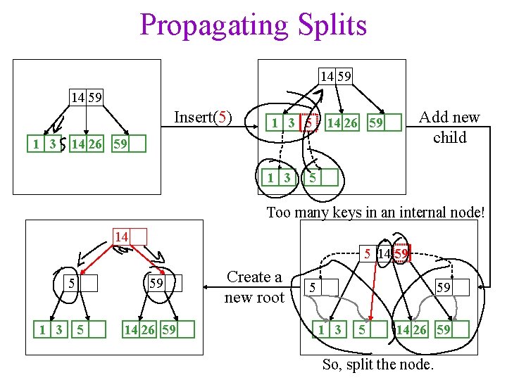 Propagating Splits 14 59 Insert(5) 1 3 5 Add new child 14 26 59