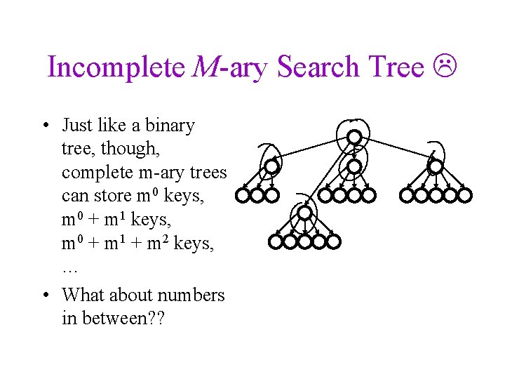 Incomplete M-ary Search Tree • Just like a binary tree, though, complete m-ary trees