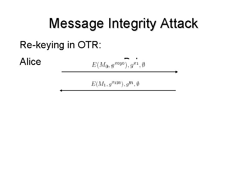 Message Integrity Attack Re-keying in OTR: Alice Bob 