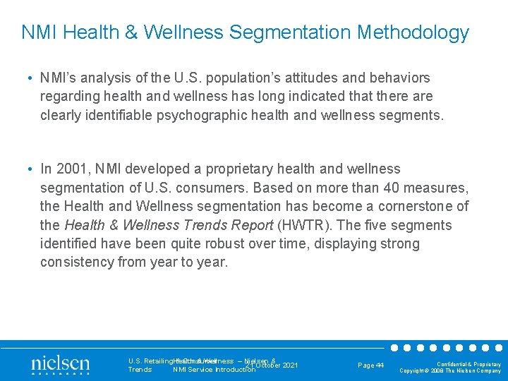 NMI Health & Wellness Segmentation Methodology • NMI’s analysis of the U. S. population’s