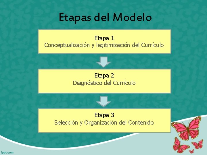 Etapas del Modelo Etapa 1 Conceptualización y legitimización del Currículo Etapa 2 Diagnóstico del