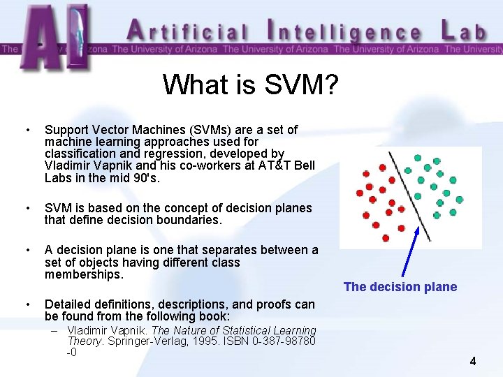 What is SVM? • Support Vector Machines (SVMs) are a set of machine learning