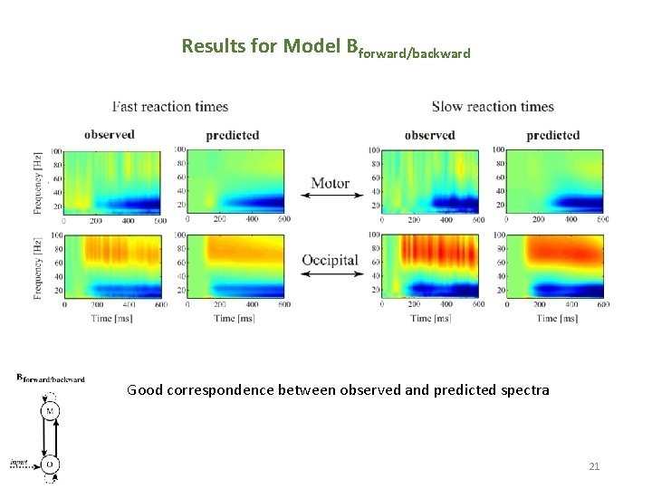 Results for Model Bforward/backward Good correspondence between observed and predicted spectra 21 21 