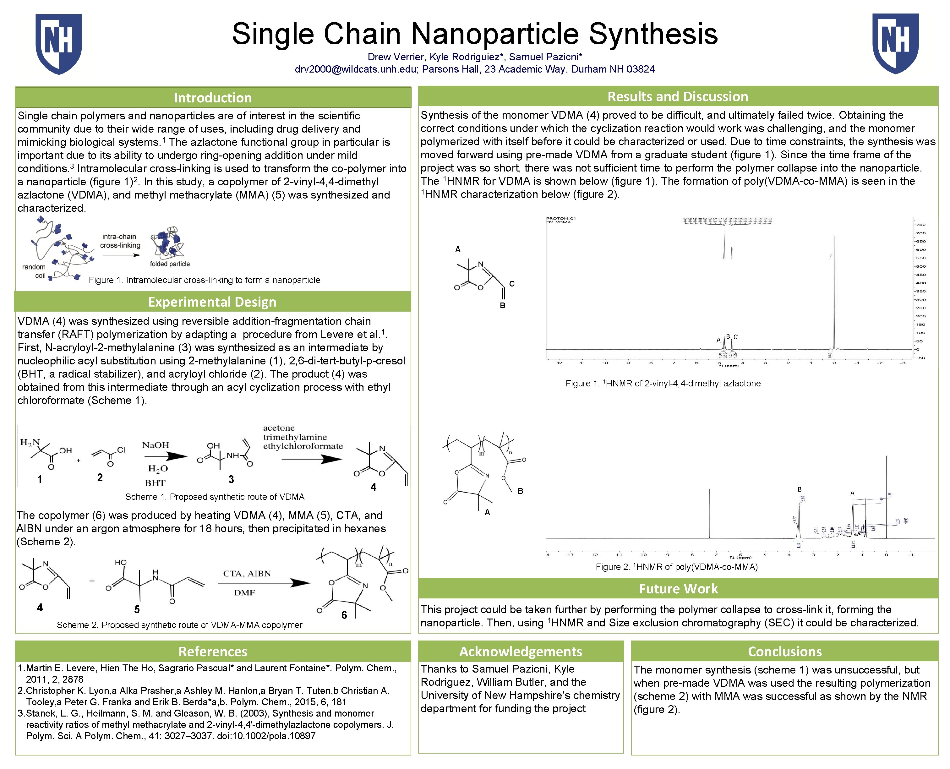 Single Chain Nanoparticle Synthesis Drew Verrier, Kyle Rodriguiez*, Samuel Pazicni* drv 2000@wildcats. unh. edu;