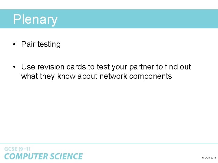 Plenary • Pair testing • Use revision cards to test your partner to find