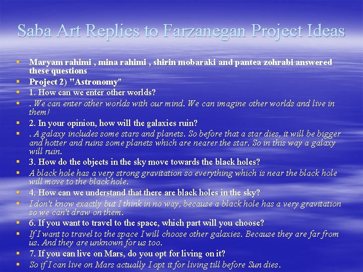 Saba Art Replies to Farzanegan Project Ideas § Maryam rahimi , mina rahimi ,