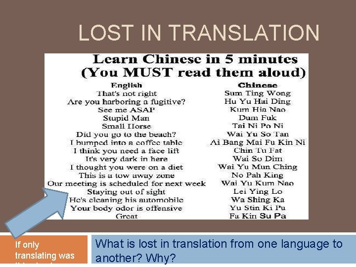 LOST IN TRANSLATION If only translating was What is lost in translation from one