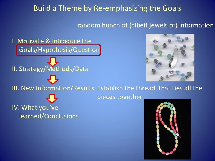 Build a Theme by Re-emphasizing the Goals random bunch of (albeit jewels of) information