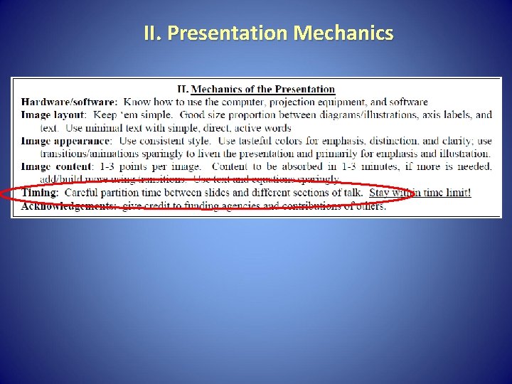 II. Presentation Mechanics 