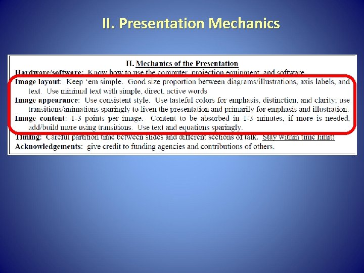 II. Presentation Mechanics 