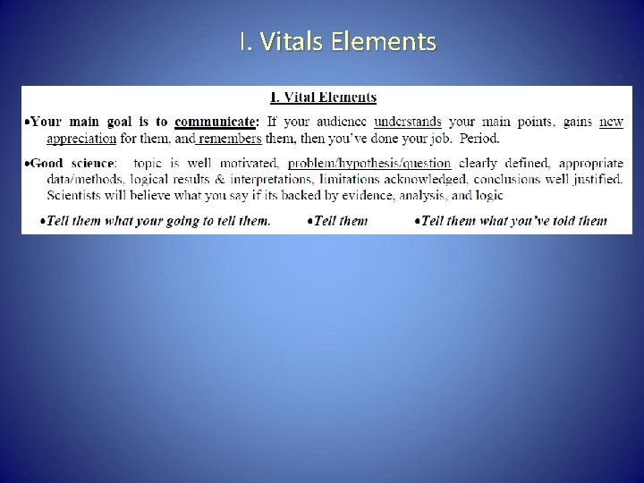 I. Vitals Elements 