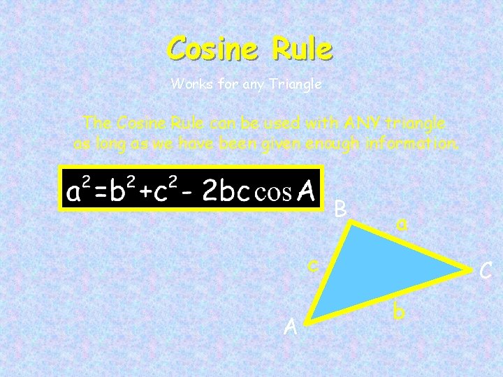 Cosine Rule Works for any Triangle The Cosine Rule can be used with ANY