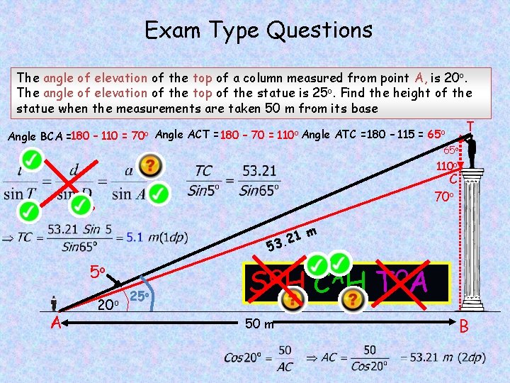 Exam Type Questions The angle of elevation of the top of a column measured