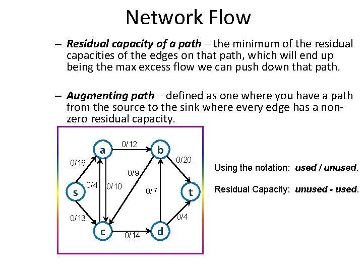 Network Flow – Residual capacity of a path – the minimum of the residual Network Flow – Residual capacity of a path – the minimum of the residual