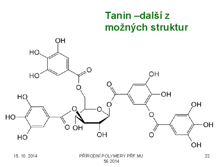 Tanin –další z možných struktur 15. 10. 2014 PŘÍRODNÍ POLYMERY PŘF MU 56 2014