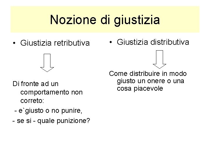 Nozione di giustizia • Giustizia retributiva Di fronte ad un comportamento non correto: -