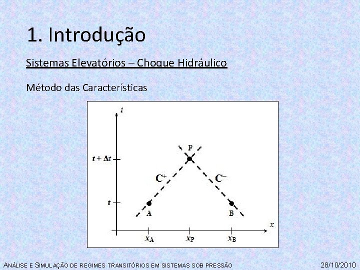 1. Introdução Sistemas Elevatórios – Choque Hidráulico Método das Características ANÁLISE E SIMULAÇÃO DE