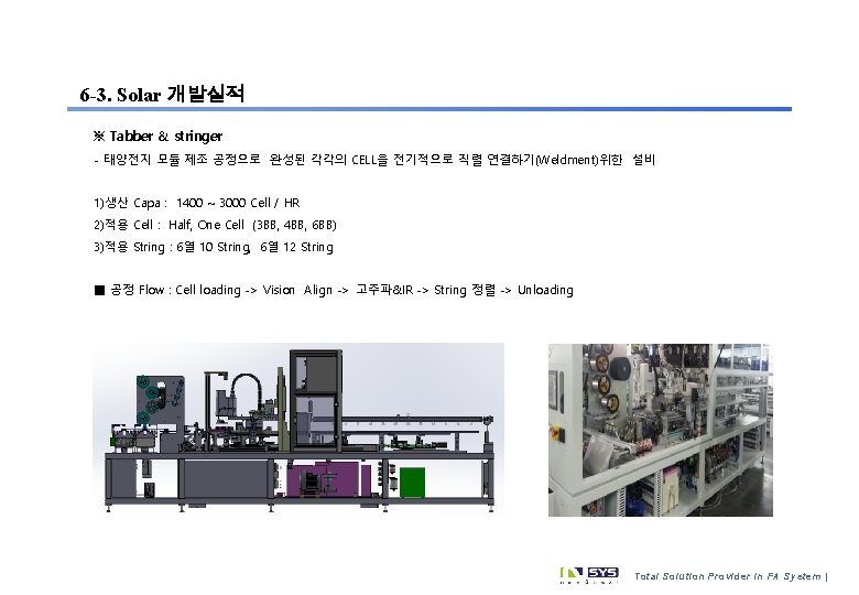 6 -3. Solar 개발실적 ※ Tabber & stringer - 태양전지 모듈 제조 공정으로 완성된