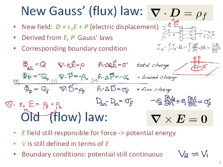 New Gauss’ (flux) law: • New field: D = ε 0 E + P