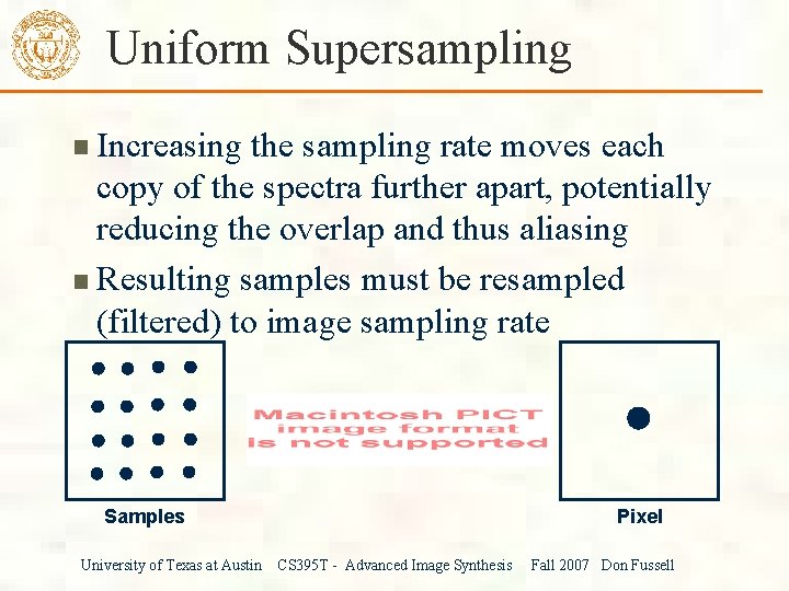 Uniform Supersampling Increasing the sampling rate moves each copy of the spectra further apart,