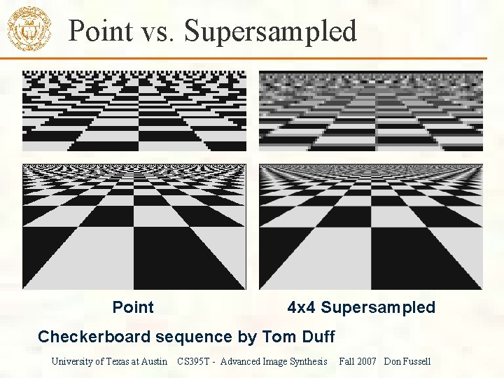 Point vs. Supersampled Point 4 x 4 Supersampled Checkerboard sequence by Tom Duff University