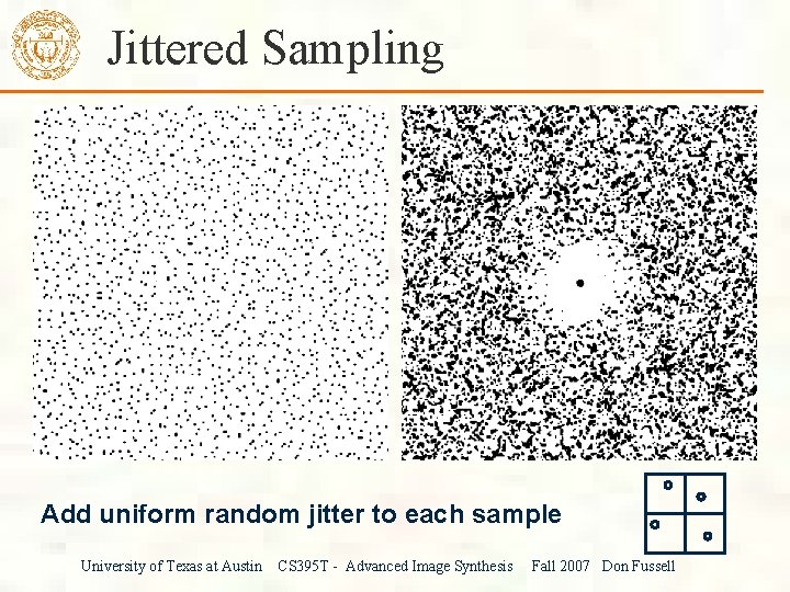 Jittered Sampling Add uniform random jitter to each sample University of Texas at Austin