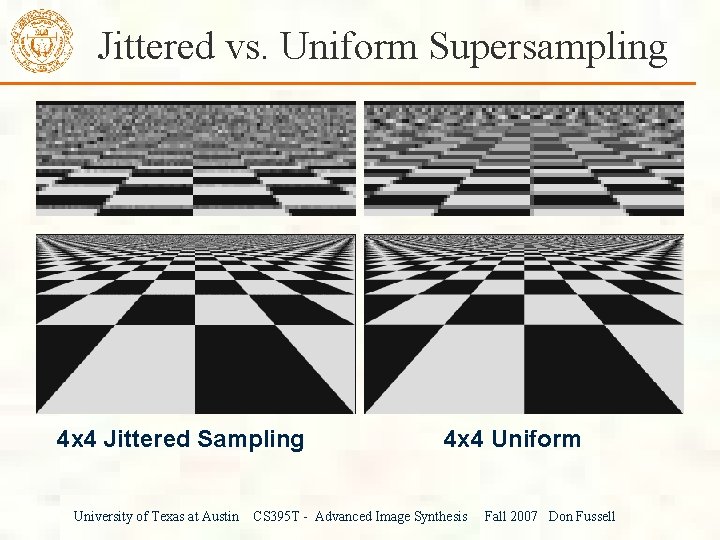 Jittered vs. Uniform Supersampling 4 x 4 Jittered Sampling University of Texas at Austin