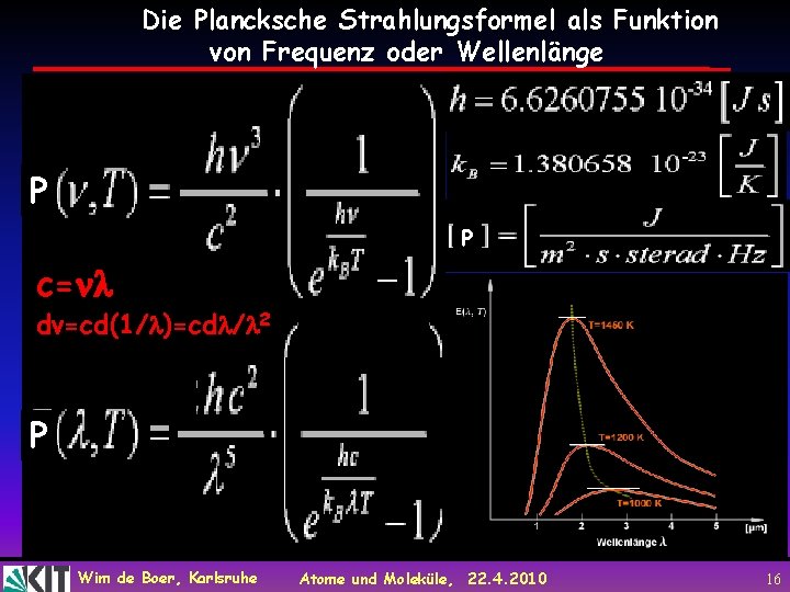 Die Plancksche Strahlungsformel als Funktion von Frequenz oder Wellenlänge PP P c= dv=cd(1/ )=cd