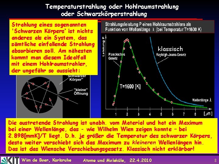 Temperaturstrahlung oder Hohlraumstrahlung oder Schwarzkörperstrahlung Strahlung eines sogenannten 'Schwarzen Körpers‘ ist nichts anderes als