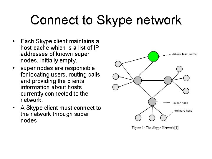 Connect to Skype network • Each Skype client maintains a host cache which is